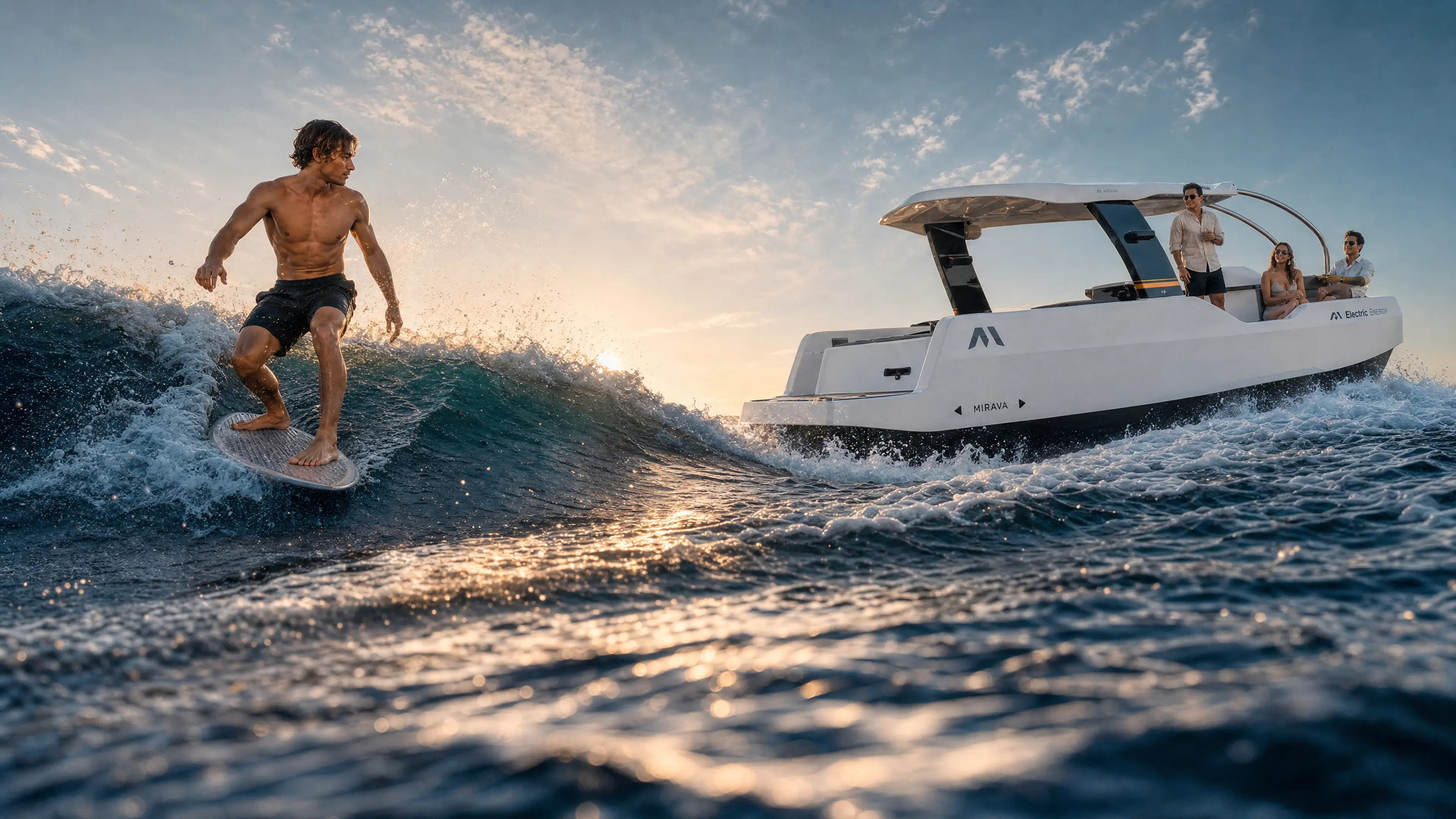 MIRAVA moving across open water during an active day outside