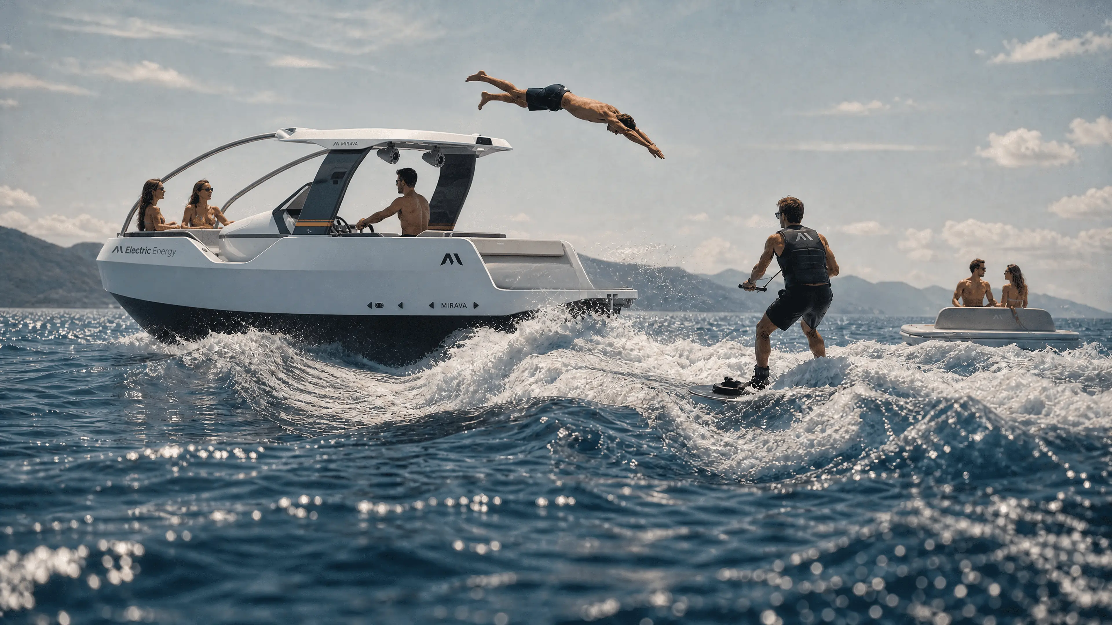Water sports behind a MIRAVA smart boat